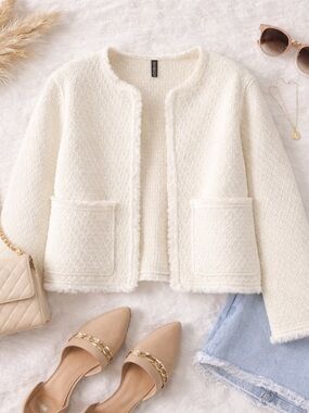 H&M Frayed-Edged Textured Knit Cardigan